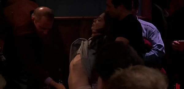 Slut suspended and fucked in public